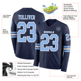Custom Navy Light Blue-White Long Sleeve Authentic Football Jersey