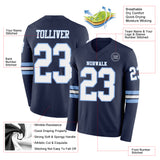 Custom Navy White-Light Blue Long Sleeve Authentic Football Jersey