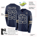 Custom Navy Cream Long Sleeve Authentic Football Jersey