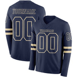 Custom Navy Cream Long Sleeve Authentic Football Jersey