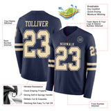 Custom Navy Cream Long Sleeve Authentic Football Jersey