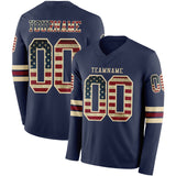 Custom Navy Vintage USA Flag Cream-Crimson Long Sleeve Authentic Football Jersey