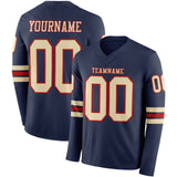 Custom Navy Cream-Red Long Sleeve Authentic Football Jersey
