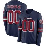 Custom Navy Crimson-White Long Sleeve Authentic Football Jersey