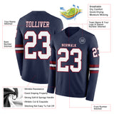 Custom Navy White-Crimson Long Sleeve Authentic Football Jersey