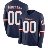 Custom Navy White-Crimson Long Sleeve Authentic Football Jersey
