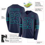 Custom Navy Teal Long Sleeve Authentic Football Jersey