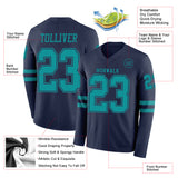 Custom Navy Teal Long Sleeve Authentic Football Jersey
