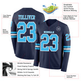 Custom Navy Sky Blue-White Long Sleeve Authentic Football Jersey