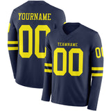 Custom Navy Light Yellow Long Sleeve Authentic Football Jersey