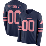 Custom Navy Medium Pink Long Sleeve Authentic Football Jersey