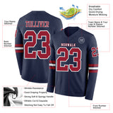 Custom Navy Cardinal-White Long Sleeve Authentic Football Jersey