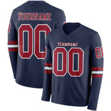 Custom Navy Cardinal-White Long Sleeve Authentic Football Jersey