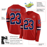 Custom Red Navy-White Long Sleeve Authentic Football Jersey