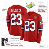 Custom Red White-Navy Long Sleeve Authentic Football Jersey