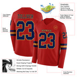 Custom Red Navy-Old Gold Long Sleeve Authentic Football Jersey