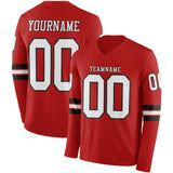 Custom Red White-Black Long Sleeve Authentic Football Jersey