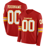Custom Red White-Gold Long Sleeve Authentic Football Jersey