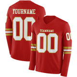 Custom Red White-Old Gold Long Sleeve Authentic Football Jersey