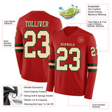 Custom Red Cream-Green Long Sleeve Authentic Football Jersey