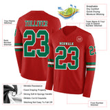 Custom Red Kelly Green-White Long Sleeve Authentic Football Jersey