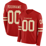 Custom Red Cream Long Sleeve Authentic Football Jersey