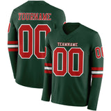 Custom Green Red-White Long Sleeve Authentic Football Jersey