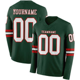 Custom Green White-Red Long Sleeve Authentic Football Jersey