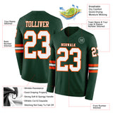 Custom Green White-Orange Long Sleeve Authentic Football Jersey