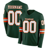 Custom Green White-Orange Long Sleeve Authentic Football Jersey