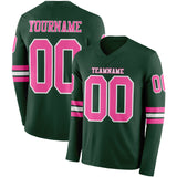 Custom Green Pink-White Long Sleeve Authentic Football Jersey