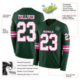 Custom Green White-Pink Long Sleeve Authentic Football Jersey