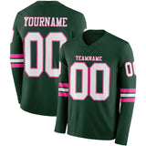 Custom Green White-Pink Long Sleeve Authentic Football Jersey