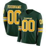 Custom Green Gold-White Long Sleeve Authentic Football Jersey