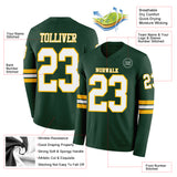Custom Green White-Gold Long Sleeve Authentic Football Jersey