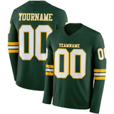 Custom Green White-Gold Long Sleeve Authentic Football Jersey