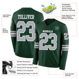 Custom Green Gray-White Long Sleeve Authentic Football Jersey