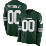 Custom Green White-Gray Long Sleeve Authentic Football Jersey