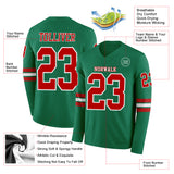 Custom Kelly Green Red-White Long Sleeve Authentic Football Jersey