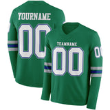 Custom Kelly Green White Royal-Gray Long Sleeve Authentic Football Jersey
