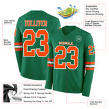 Custom Kelly Green Orange-White Long Sleeve Authentic Football Jersey