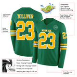 Custom Kelly Green Gold-White Long Sleeve Authentic Football Jersey