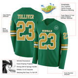 Custom Kelly Green Old Gold-White Long Sleeve Authentic Football Jersey