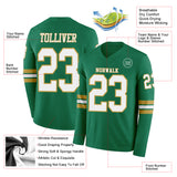 Custom Kelly Green White-Old Gold Long Sleeve Authentic Football Jersey