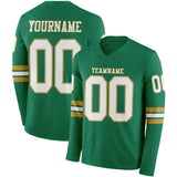 Custom Kelly Green White-Old Gold Long Sleeve Authentic Football Jersey