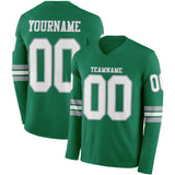 Custom Kelly Green White-Gray Long Sleeve Authentic Football Jersey