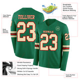 Custom Kelly Green Cream-Red Long Sleeve Authentic Football Jersey