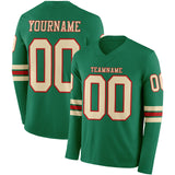 Custom Kelly Green Cream-Red Long Sleeve Authentic Football Jersey