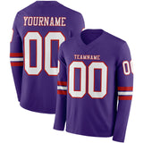Custom Purple White-Red Long Sleeve Authentic Football Jersey