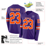 Custom Purple Orange-White Long Sleeve Authentic Football Jersey